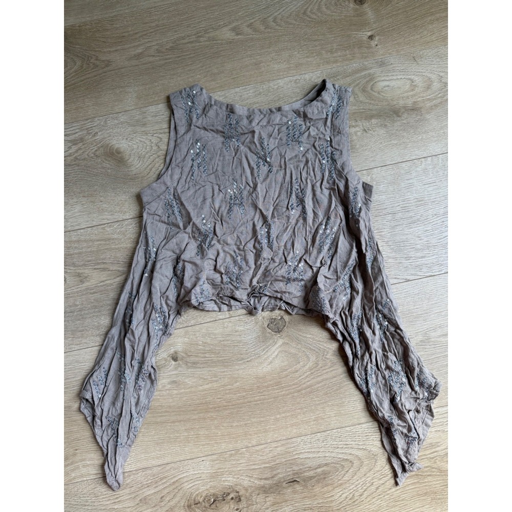 Y2K Vintage MAX tank crop top asymmetrical handkerchief-style hem sequin size XS